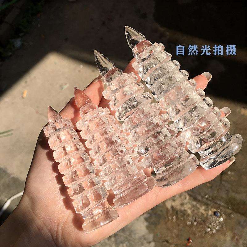 天然白文昌塔雕件家居装饰品水晶工艺品摆件水晶文昌塔水晶摆件