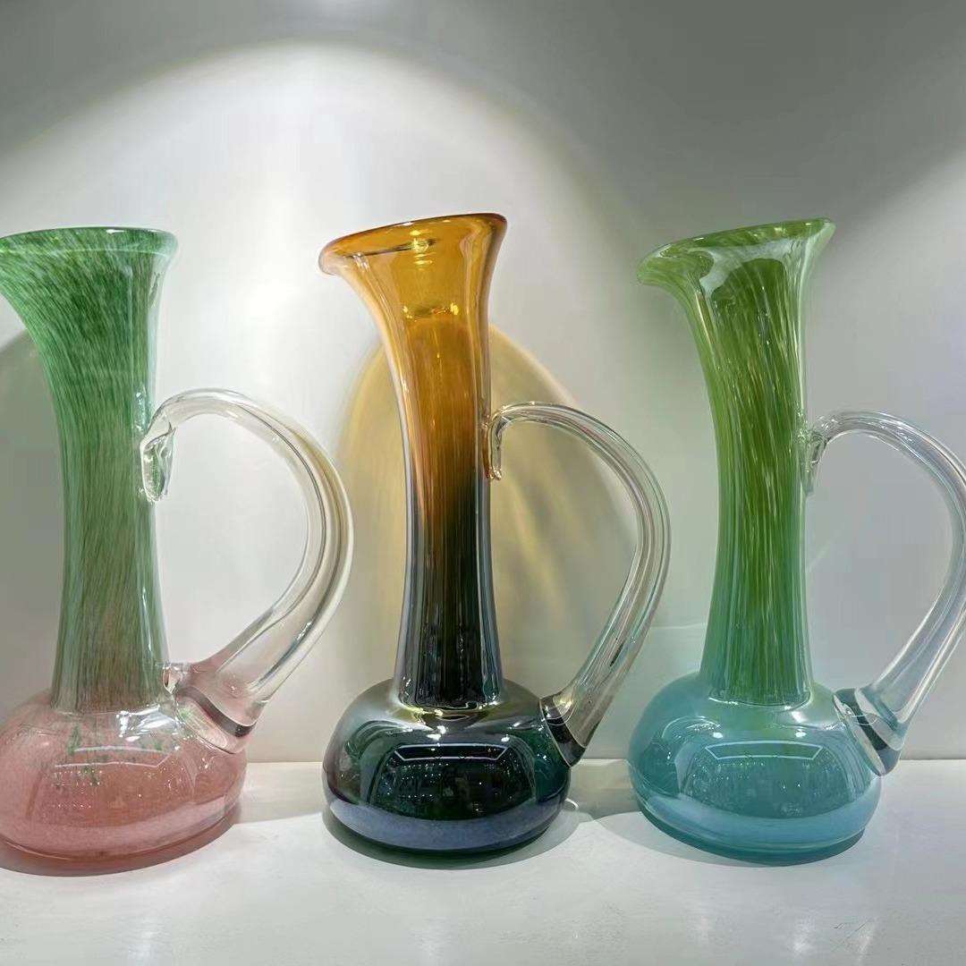 法式复古单耳手工琉璃花瓶复古风客厅摆件卧室摆件水培玻璃花器