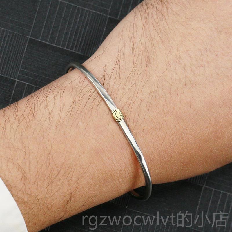 新款牛钝精工 amp 细Jap手an经典笑脸手镯纯9银25男女情侣环手链