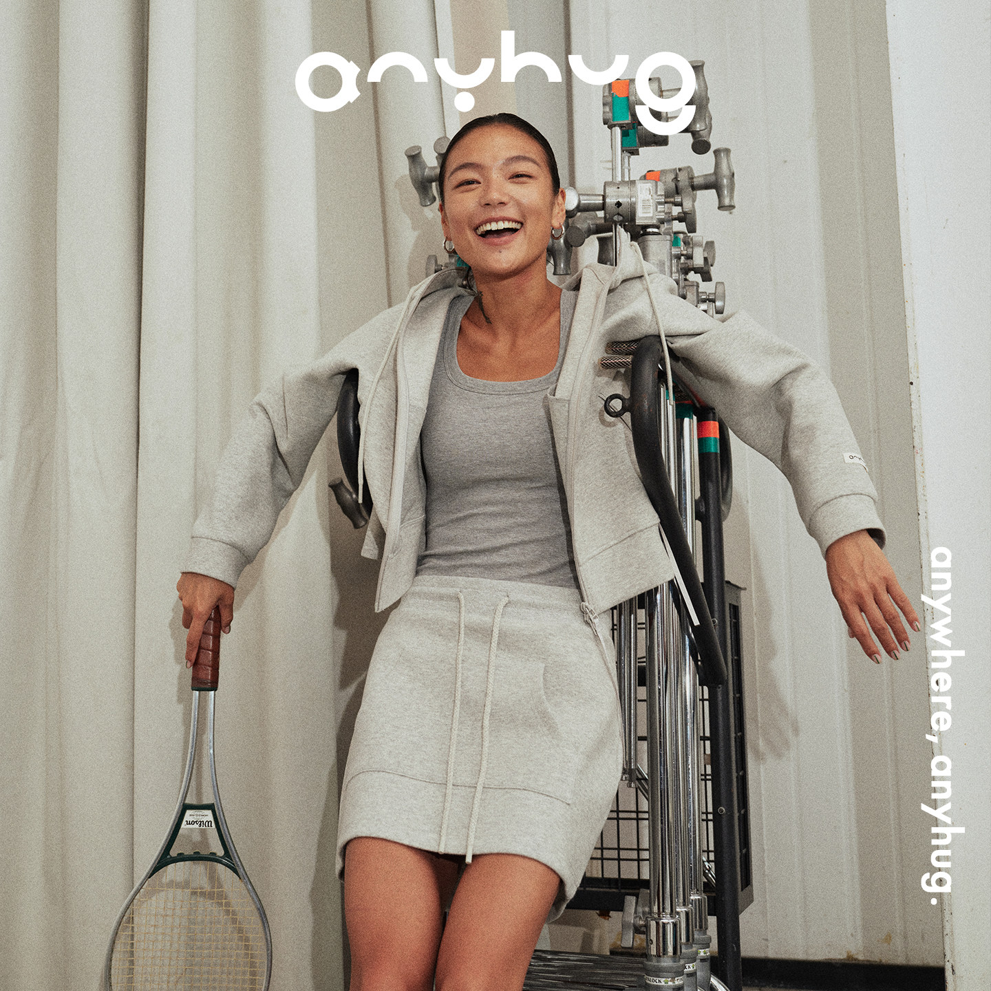 AnyHug 多色连帽拉链卫衣外套女秋冬季软糯松弛感都市风卫裤半裙