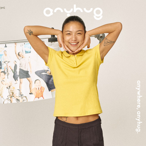 AnyHug 强捻棉翻领T恤女夏季宽松百搭运动POLO衫纯色短款休闲上衣