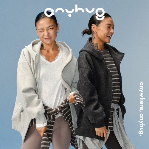 AnyHug 空气棉连帽开衫卫衣外套女秋季廓形休闲宽松重磅帽衫上衣