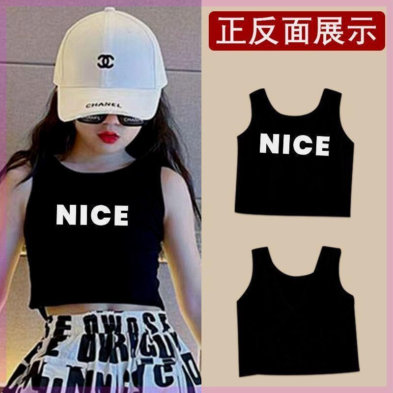 新款时尚韩版女童休闲街舞短款上衣帅气夏装露背字母可爱背心女孩