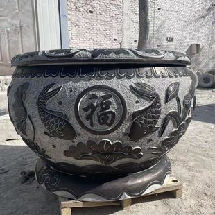 青石鱼缸石雕圆缸荷花庭院水缸旺宅养花养鱼室外摆件风水装饰门海