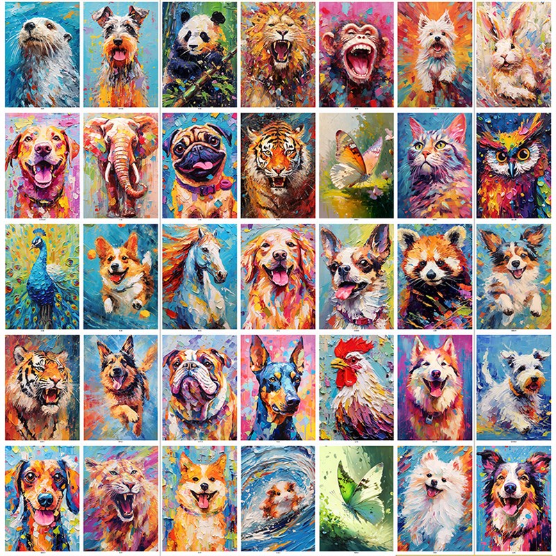高清刮刀动物油画丙烯肌理画重彩油画棒水粉装饰画临摹卡素材范画图片