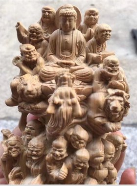 小叶黄杨雕刻十八罗汉佛像摆件实木雕刻降龙伏虎家居乔迁工艺礼品