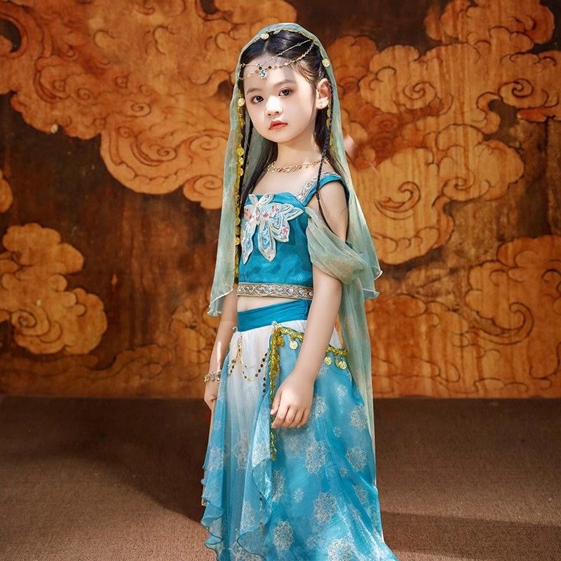 敦煌飞天汉服西域公主女童异域风情乐鼓服装儿童古典舞蹈服演出服
