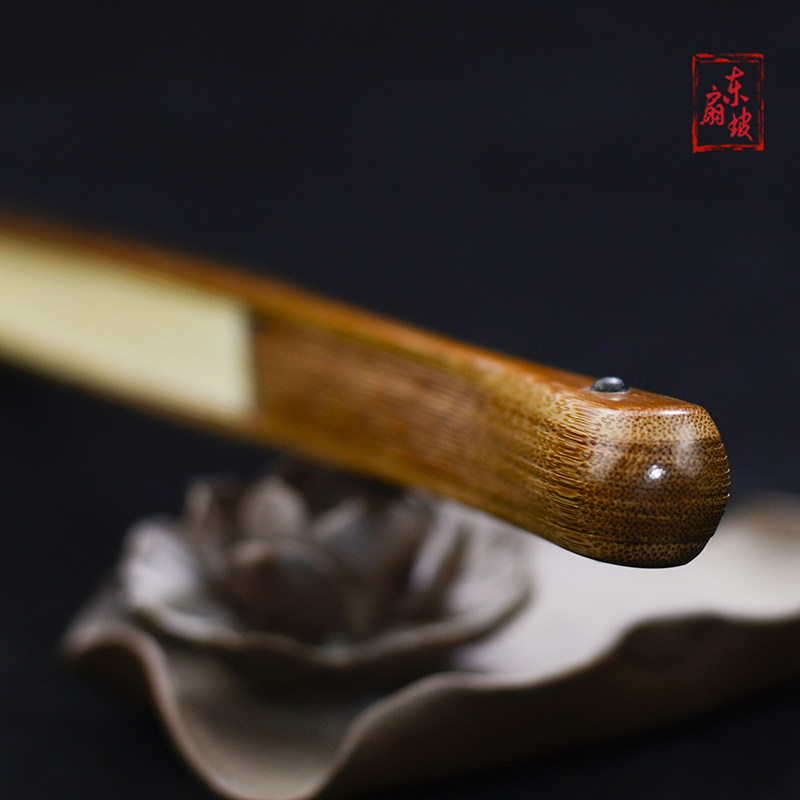 95寸18方水磨老玉竹茄头扇子/大水滴头宣纸文玩折扇精工老料扇骨