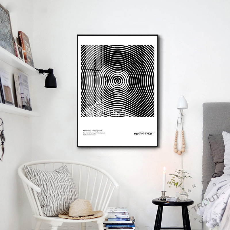 北欧装饰画抽象波纹 客厅黑白人物画餐厅壁画 北欧风卧室玄关挂画图片