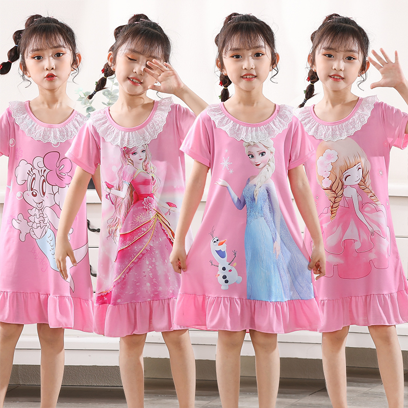 夏季儿童睡裙小女孩短袖薄款纯棉公主宝宝女童吊带睡衣卡通家居服