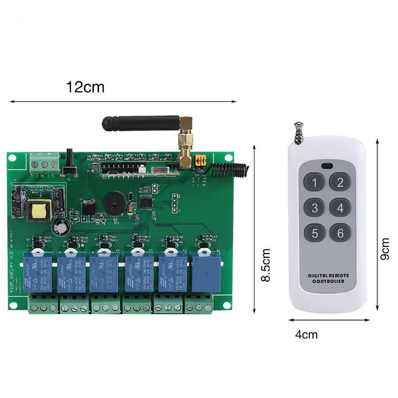 智能家居6路无线遥控开关12V接收继电器模块电机门窗起吊机控制器