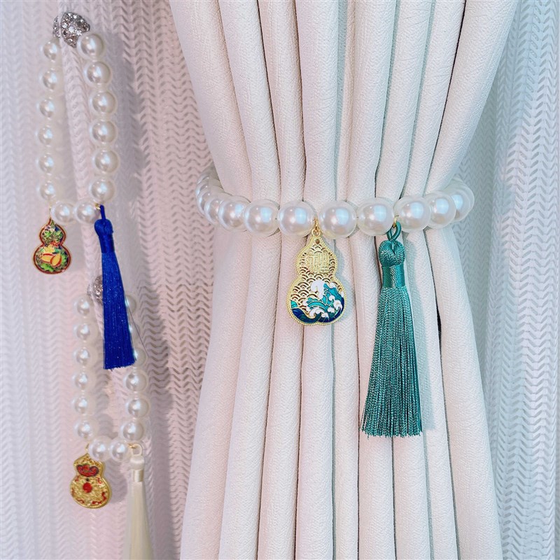 福禄窗帘绑绳新中式葫芦流苏纱帘扎带书房卧室窗帘扣装饰珍珠绑带