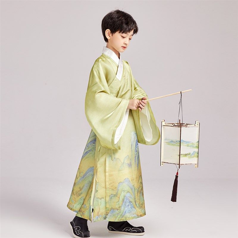 兴业堂【青绿】儿童汉服男女童古装交领道袍春夏走秀国学中式演出,童装/婴儿装/亲子装,汉服,淘宝优惠券,粉丝福利购,淘宝优惠卷