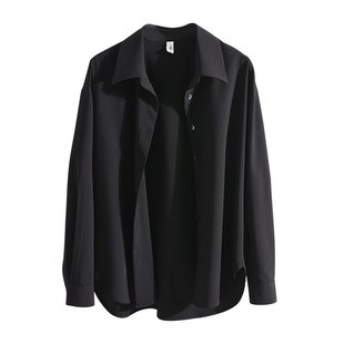 高级感免烫抗皱纯棉黑色衬衫女内搭2022新款宽松休闲弹力棉白衬衣