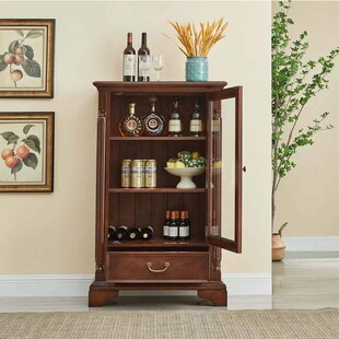 美式实木酒柜单门低酒柜欧式实木家用展示柜客厅家具带玻璃储物柜