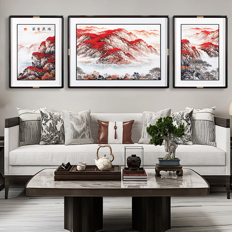新中式高档客厅沙发背景墙装饰画大气手工铜雕画墙壁高端三联画