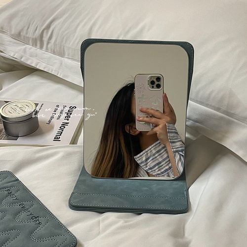 简约风桌面化妆学生宿舍办公室可立小梳妆便携台式折叠翻盖大镜子