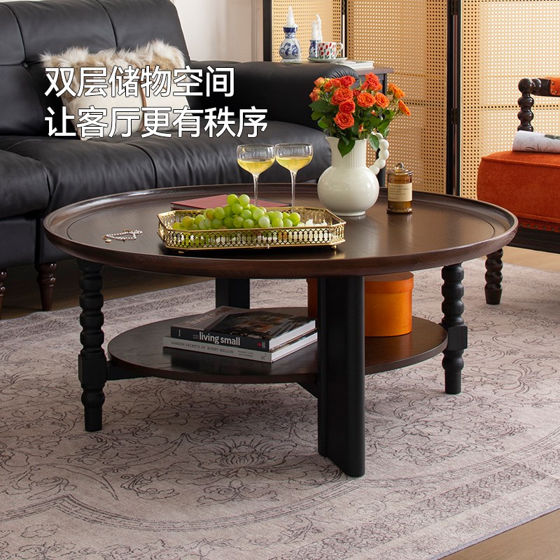 蓉小二法式复古实木茶几圆形小户型中古风家用电视柜组合美式家具