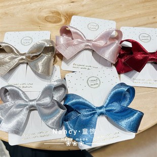 简约风金银色女孩公主大蝴蝶结发夹发圈女童表演红色发卡夹子头饰