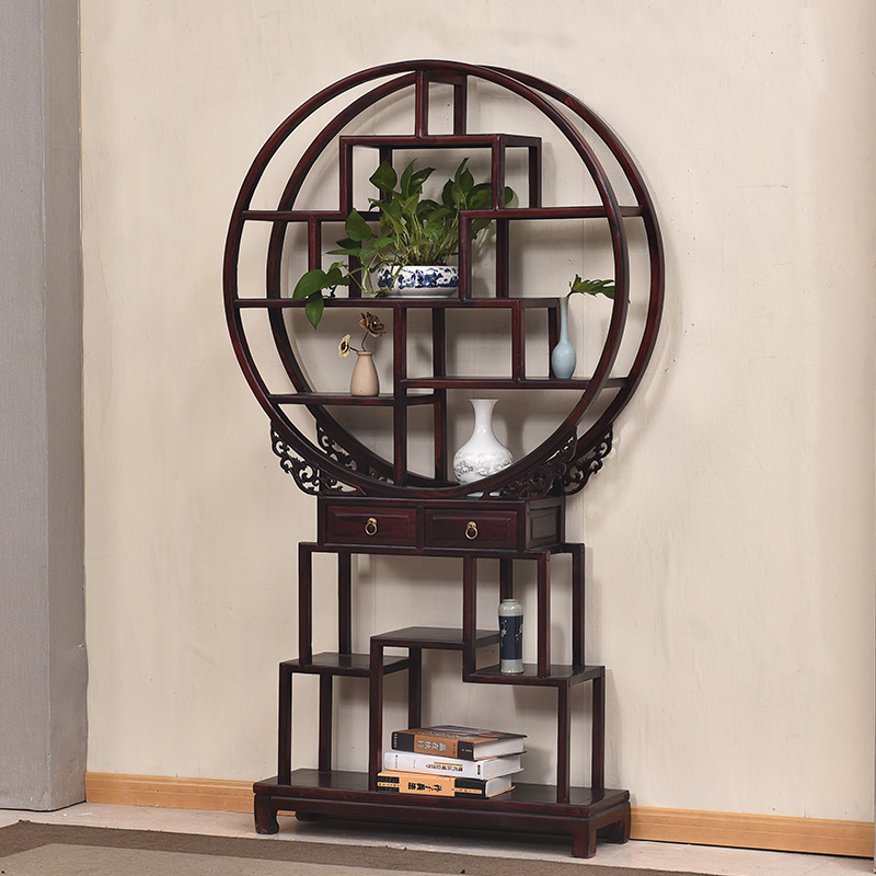 小博古架实木 中式多宝阁圆形 茶叶架子置物架新中式紫茶壶博古架