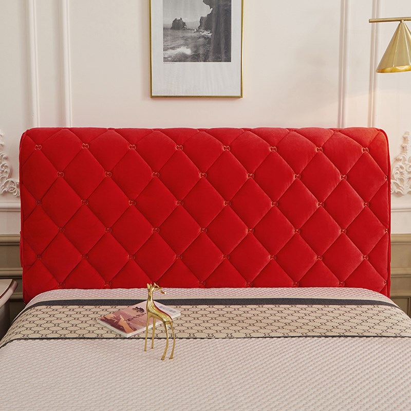 高档结婚红色加绒夹棉防撞床头套加厚靠背软包床头罩全包通用冬季