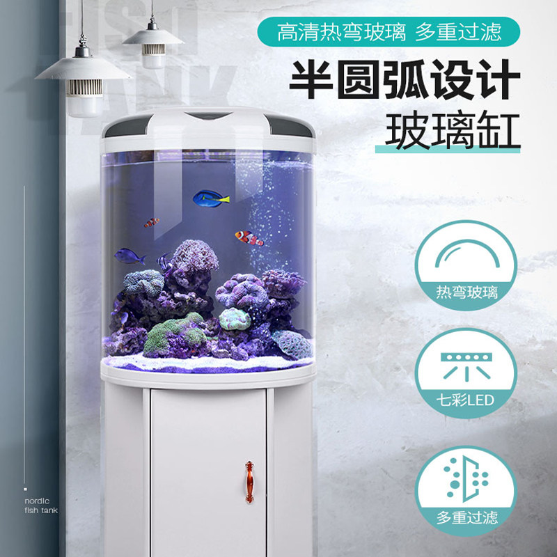 闽江半圆形生态金鱼缸靠墙圆柱中小型创意造景客厅家用玻璃水族箱