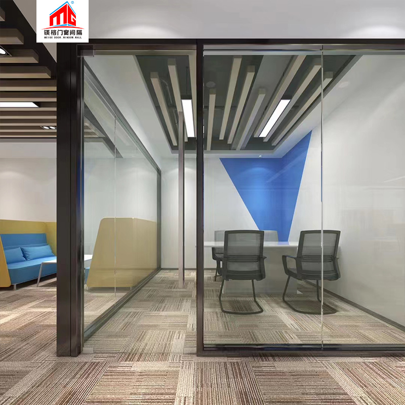 办公室单玻双玻玻璃隔断钢化透明隔音磨砂玻璃铝合金百叶高隔断