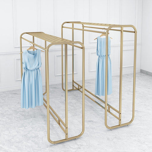 服装店展示架落地式简约金色陈列架女装中岛架子装修设计移动带轮