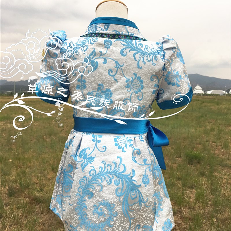 夏季女孩蒙古舞蹈演出服蒙古服装公主裙蒙古袍短袖日常生活装包邮