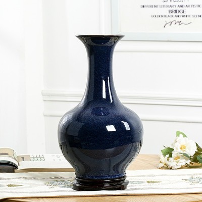 景德镇陶瓷器花瓶窑变蓝色客厅插花中式家居装饰品摆件居家工艺品