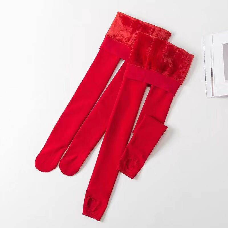 12岁本命年女童大红色连裤袜生日加厚加绒打底裤过年冬季保暖踩脚