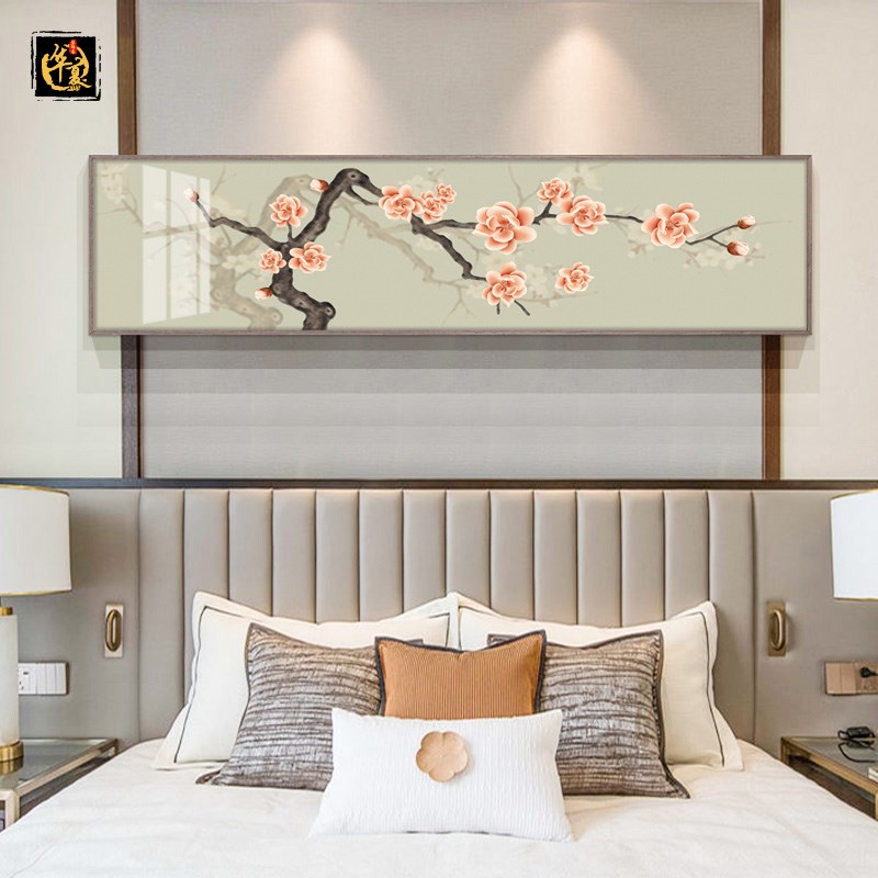 新中式卧室床头装饰画植物花鸟客厅书房背景墙面挂画简约禅意壁画图片