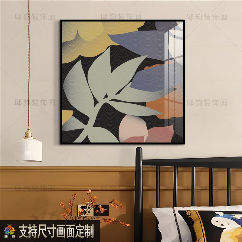 侘寂中古风客厅方形装饰画民宿酒店无框画卧室房间高级感软装挂画图片