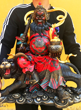 厚德居 彩绘纯铜赵公明武财神铜摆件像财神爷骑虎礼品摆设