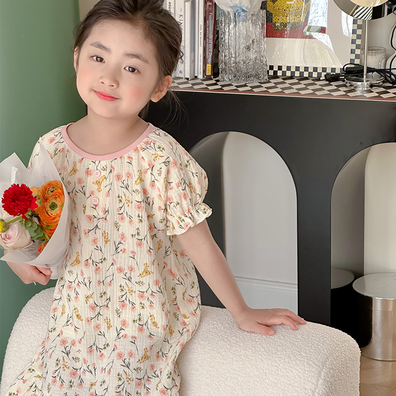女童睡裙夏季薄款儿童纯棉空调房睡衣夏天女孩连体衣宝宝家居服