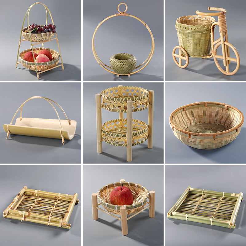 竹编果盘桌面收纳篮竹篮子竹架子小果盘托盘零食糕点馒头筐竹制品