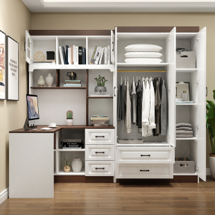 转角书柜书桌一体台式电脑桌衣柜书架学习桌书房家具套装组合柜