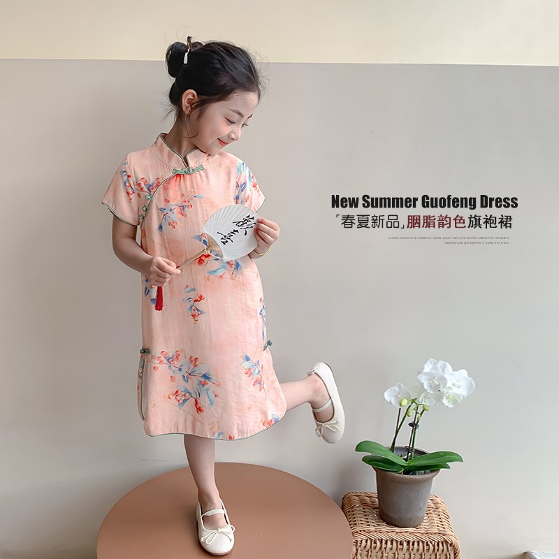 女童连衣裙夏款2024新款新中式女孩旗袍改良盘扣裙子夏装儿童汉服