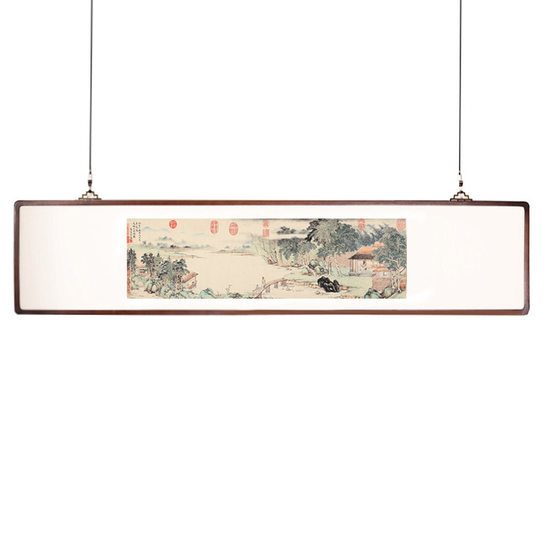 客厅新中式实木画框装裱茶馆留白古画高清复制画走廊玄关装饰挂画