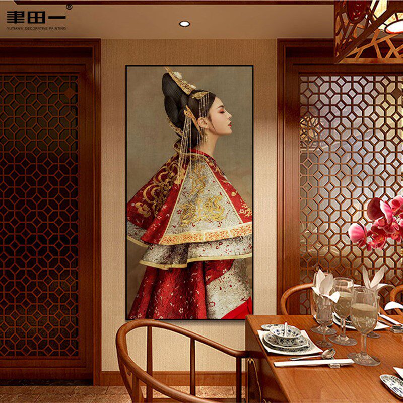 新中式玄关古典人物装饰画客厅沙发背景复古美女壁画展厅卧室挂画
