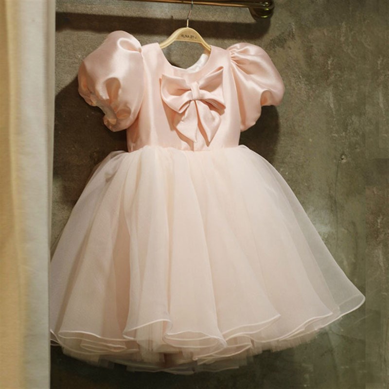 女童粉色礼服裙小女孩纱裙生日宴花童公主裙走秀表演钢琴蓬蓬裙夏
