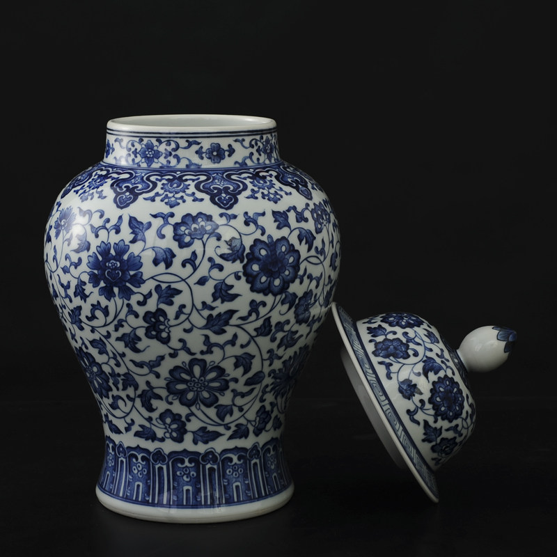 中号青花瓷器景德镇陶瓷花瓶客厅仿古将军罐盖罐瓷器中式花器摆件