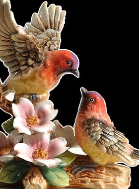 欧式家居装饰品新中式客厅酒柜隔断摆件陶瓷工艺品喜鹊小鸟创意