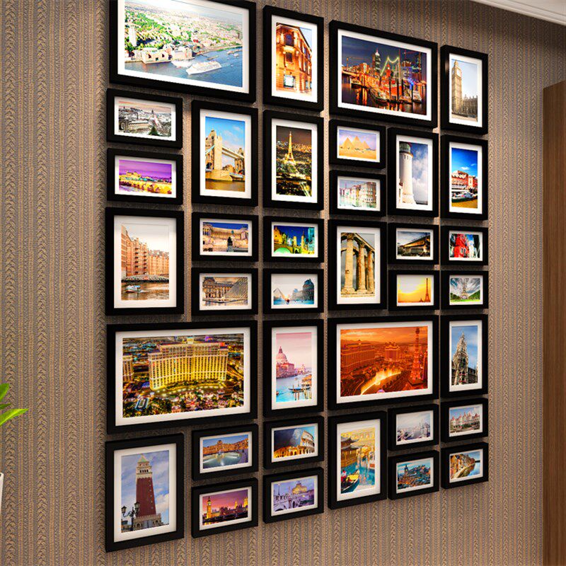 创意多框欧式照片墙相框墙 儿童书房卧室实木照片墙 文化企业墙