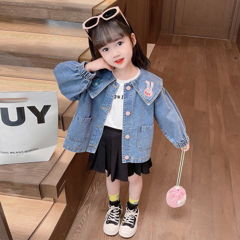 女童萌熊牛仔外套春秋款2024新款儿童装洋气春季女孩宝宝春装上衣