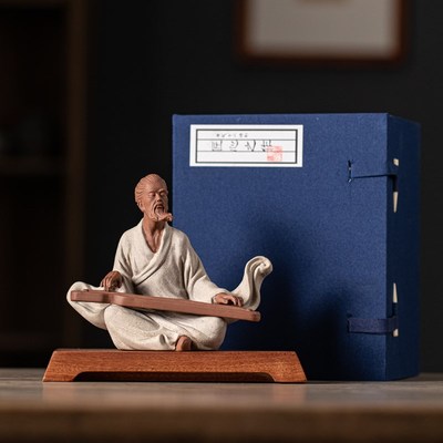 中式禅意陶瓷古代历史人物摆件伯牙鼓琴钟子期茶室桌面装饰工艺品