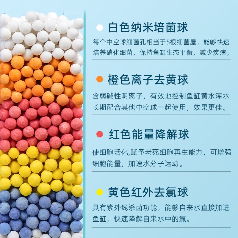 O2五色中空石英球滤材鱼缸过滤材料纳米生化净化硝化细菌培菌球