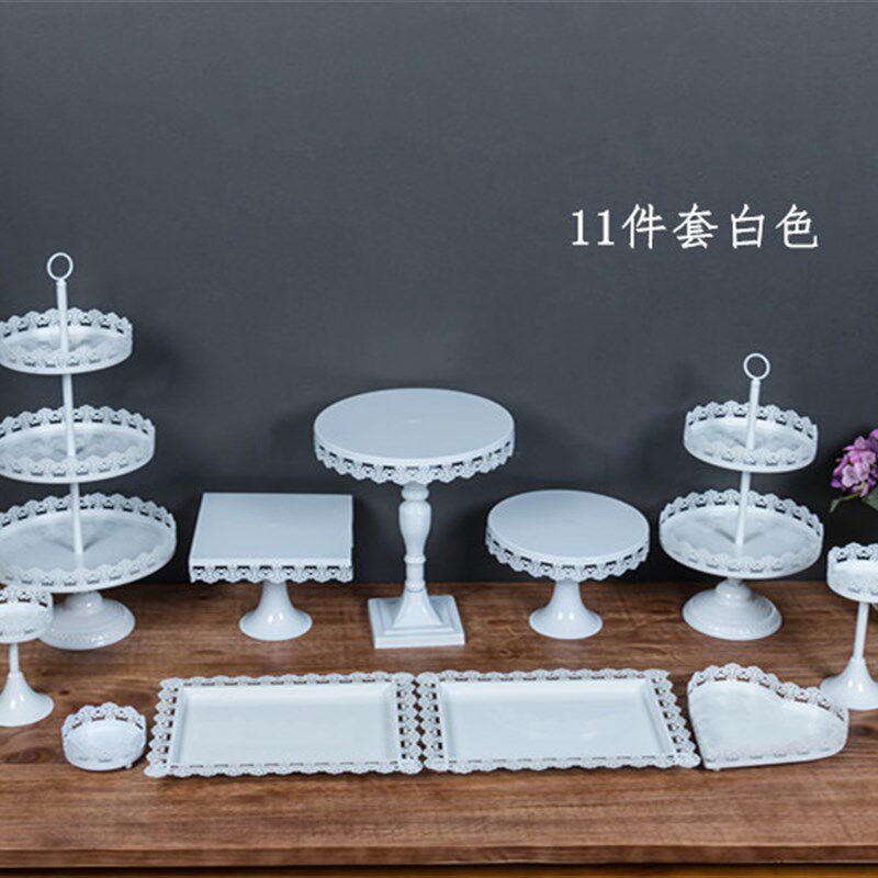 婚庆甜品台蛋糕架组合套装欧式铁艺蕾丝糕点盘13件套西点托盘装饰