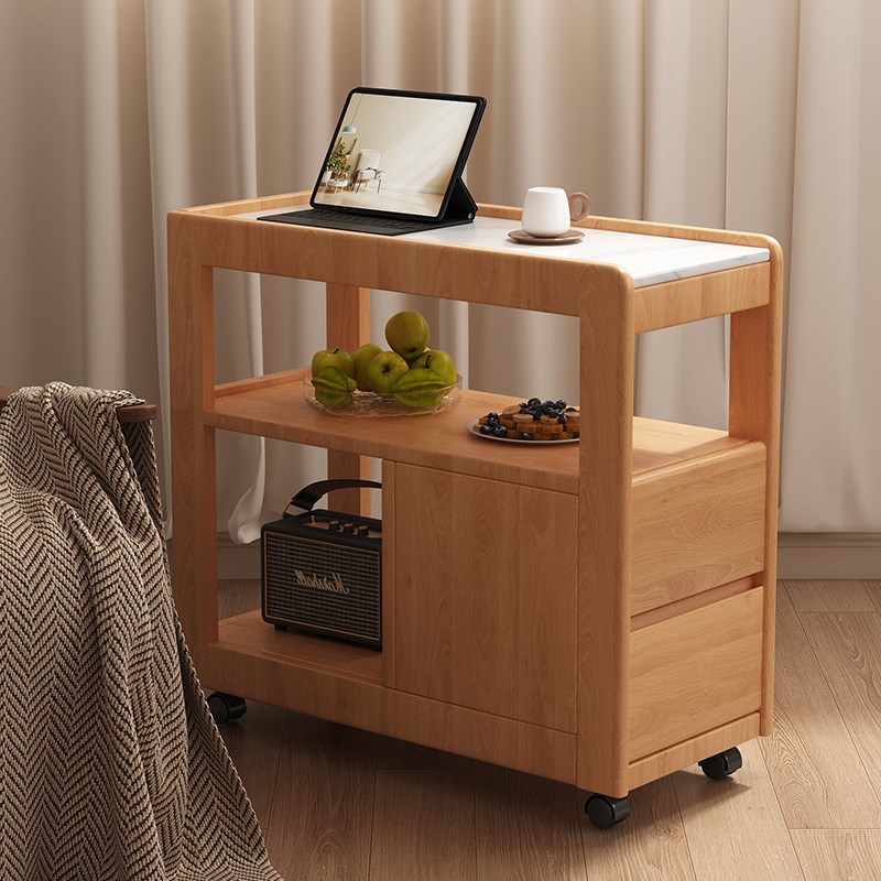 实木可移动茶几岩板沙发边几侧边柜带轮茶水架茶台置物架床头边柜