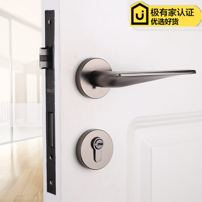 精工美式简约室内静音灰色房门锁黑色卧室门锁实木门金色门锁轻奢